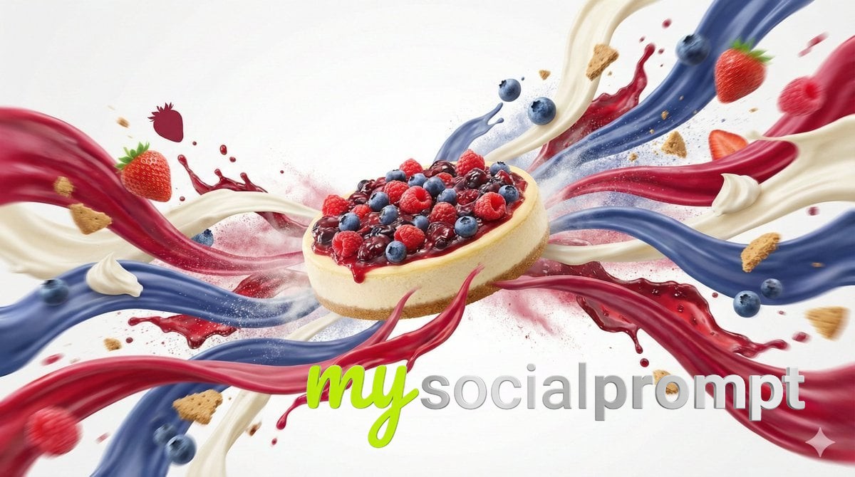 nanobanana prompt: Dynamic flavor wave of [FOOD] with energy ribbons and ingredient silhouettes