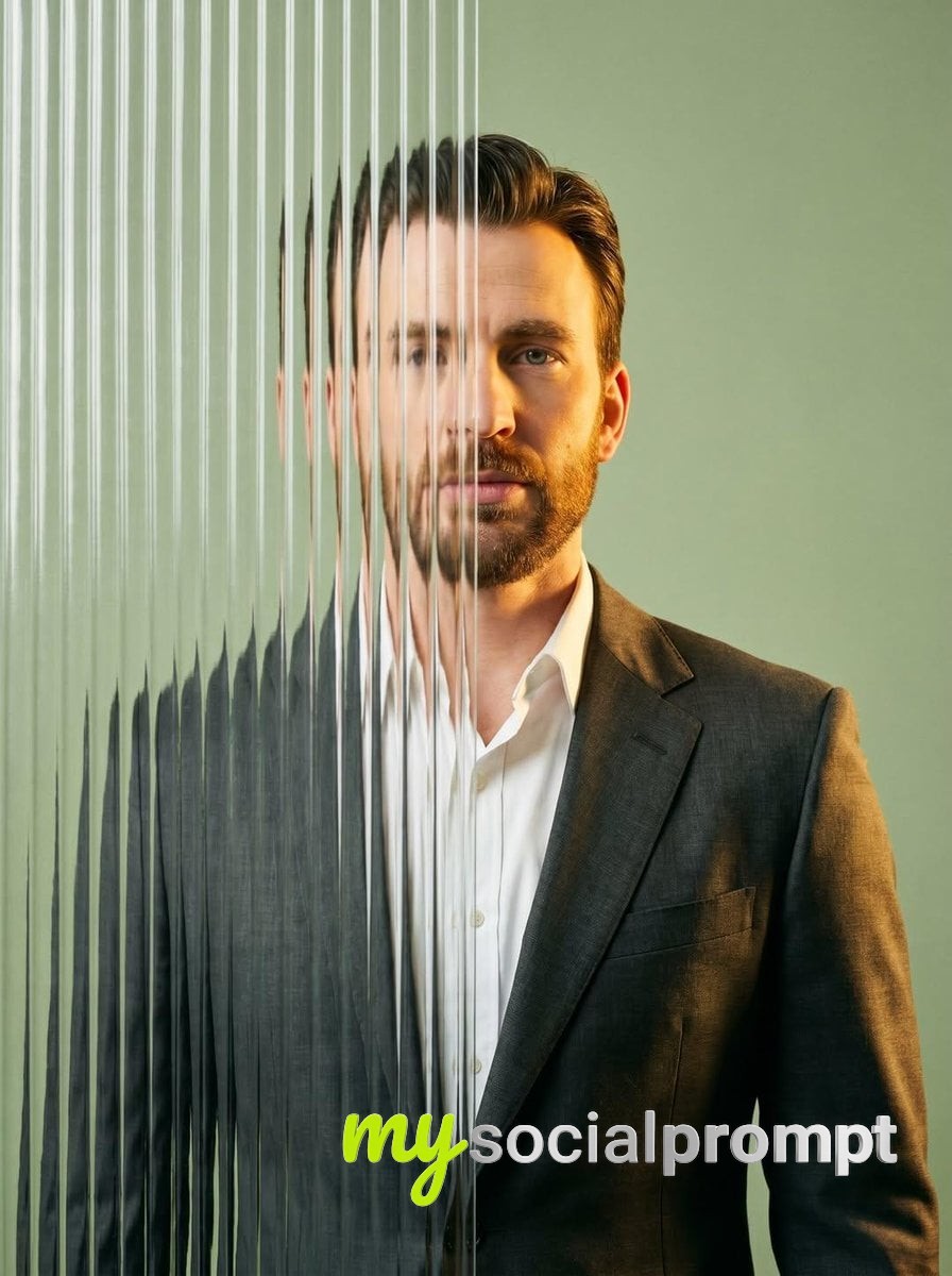 nanobanana prompt: Fractured Editorial Portrait with Frosted Glass Distortion 2