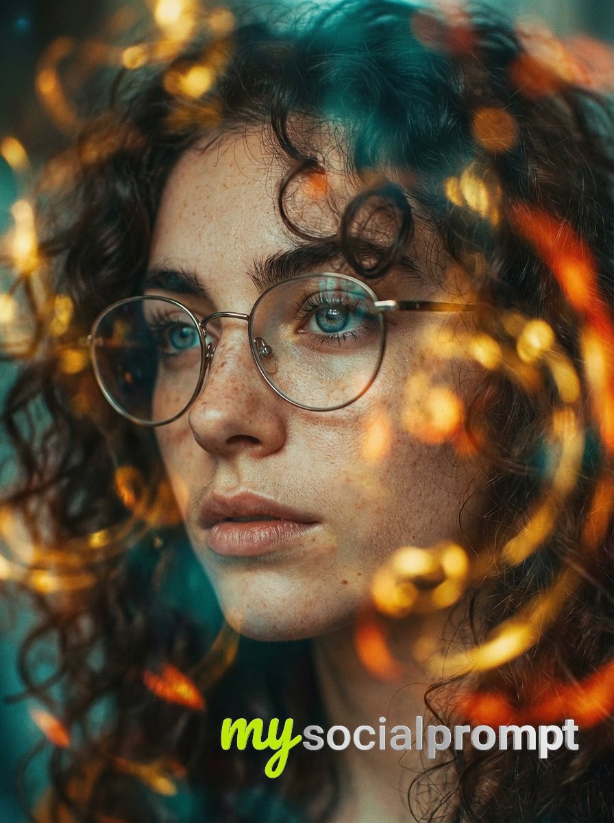 nanobanana prompt: Cinematic Double Exposure Portrait with Psychedelic Bokeh