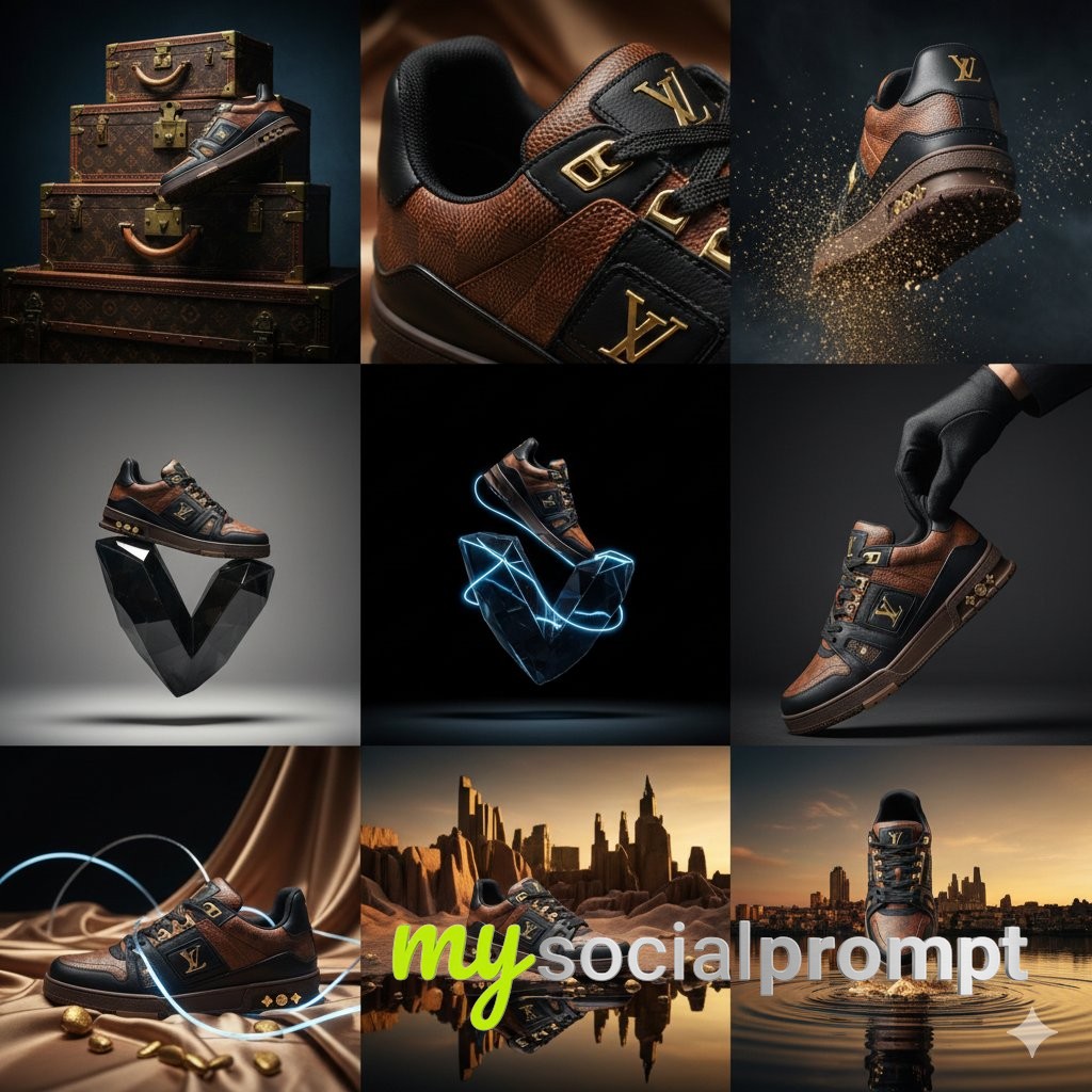 nanobanana prompt: Louis Vuitton Sneaker Editorial with Chiaroscuro Lighting