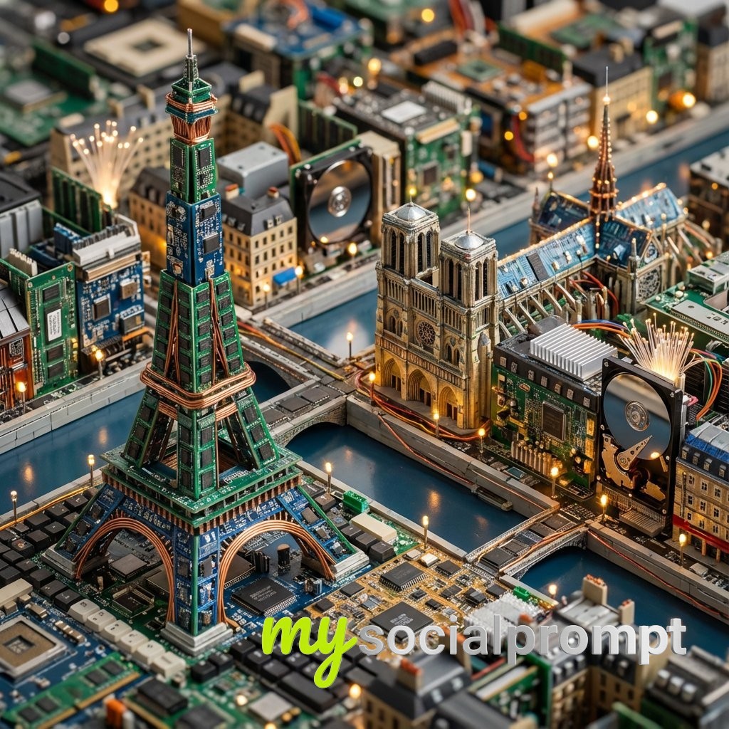 nanobanana prompt: Miniature Parisian Cityscape in Tilt-Shift Architectural Diorama