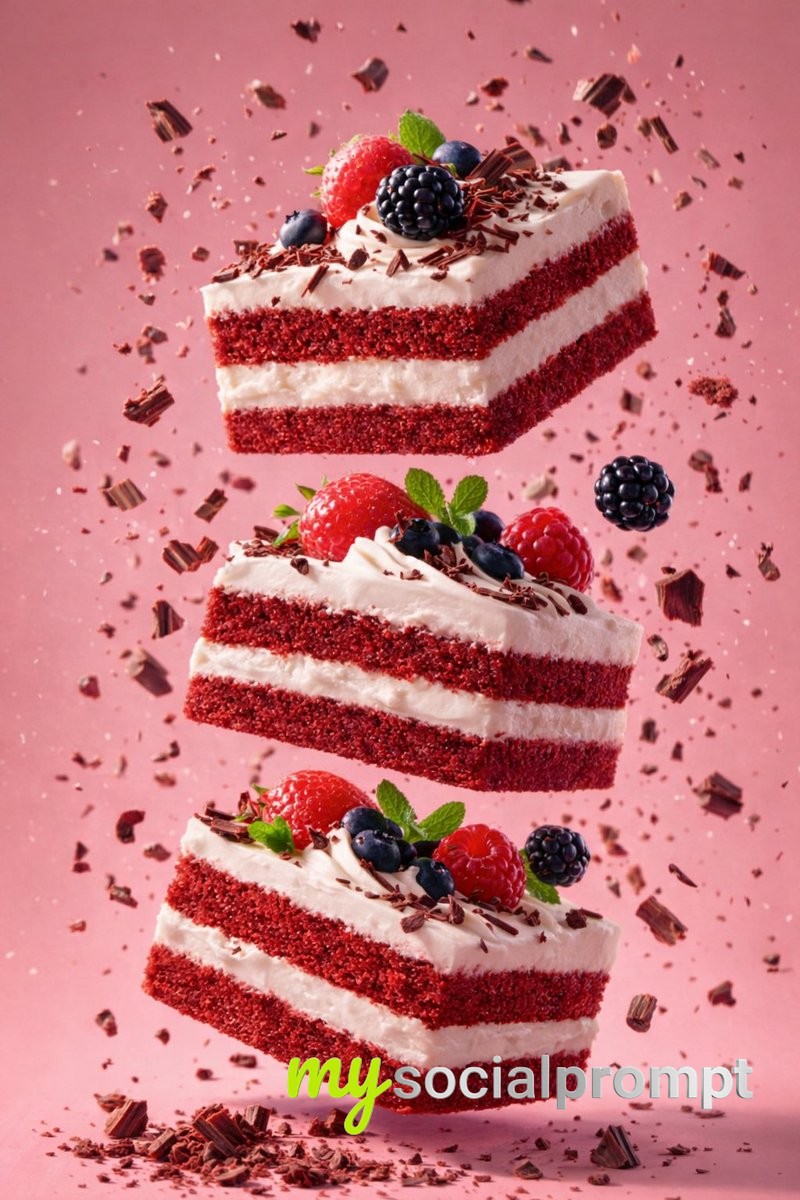 nanobanana prompt: Surreal Red Velvet Cube with Cinematic Studio Lighting