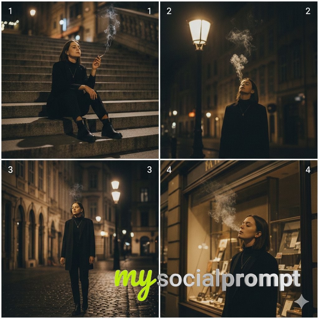 nanobanana prompt: Cinematic Noir Collage of Urban Solitude