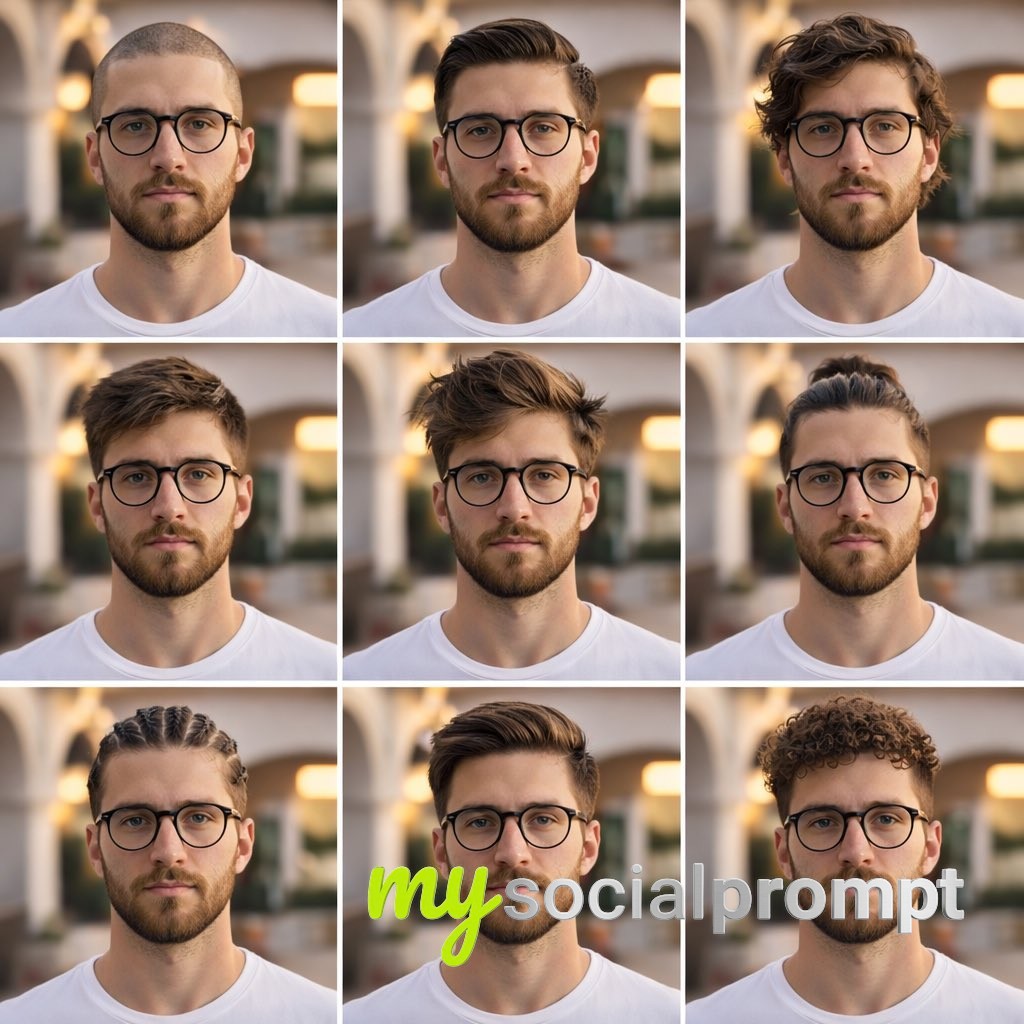 nanobanana prompt: Men's Hairstyle Comparison Grid | 9 Variations