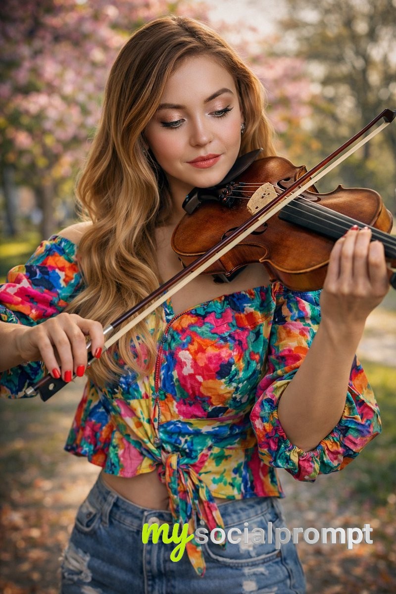 nanobanana prompt: Realistic Violinist with Abstract Wall & Cinematic Lighting 2