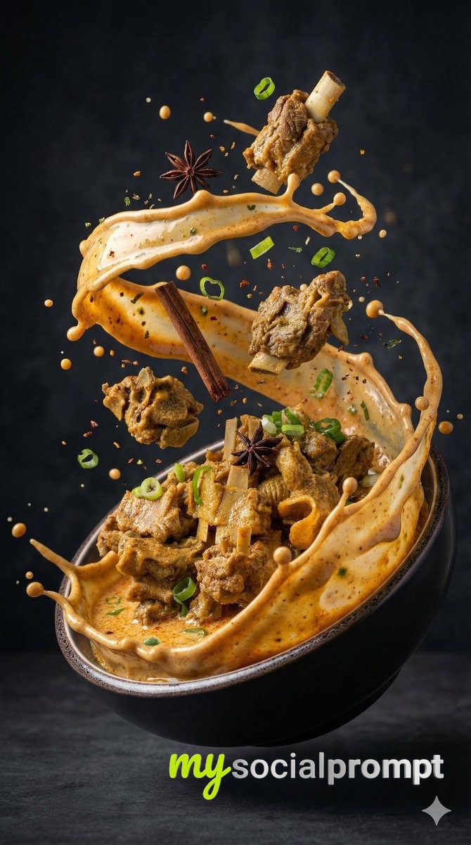 nanobanana prompt: Ultra-Realistic Asian Soup with Cinematic Motion Splash 2