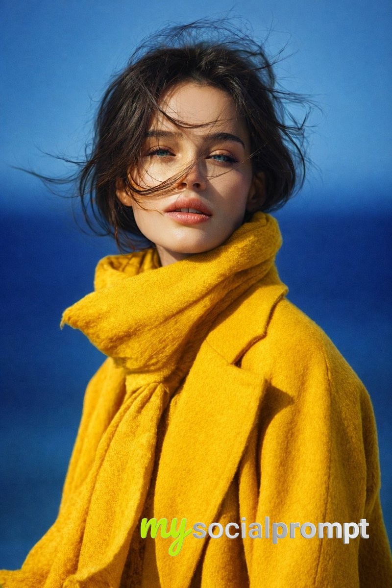 nanobanana prompt: Serene Portrait with Royal Blue Coat & Natural Lighting 2