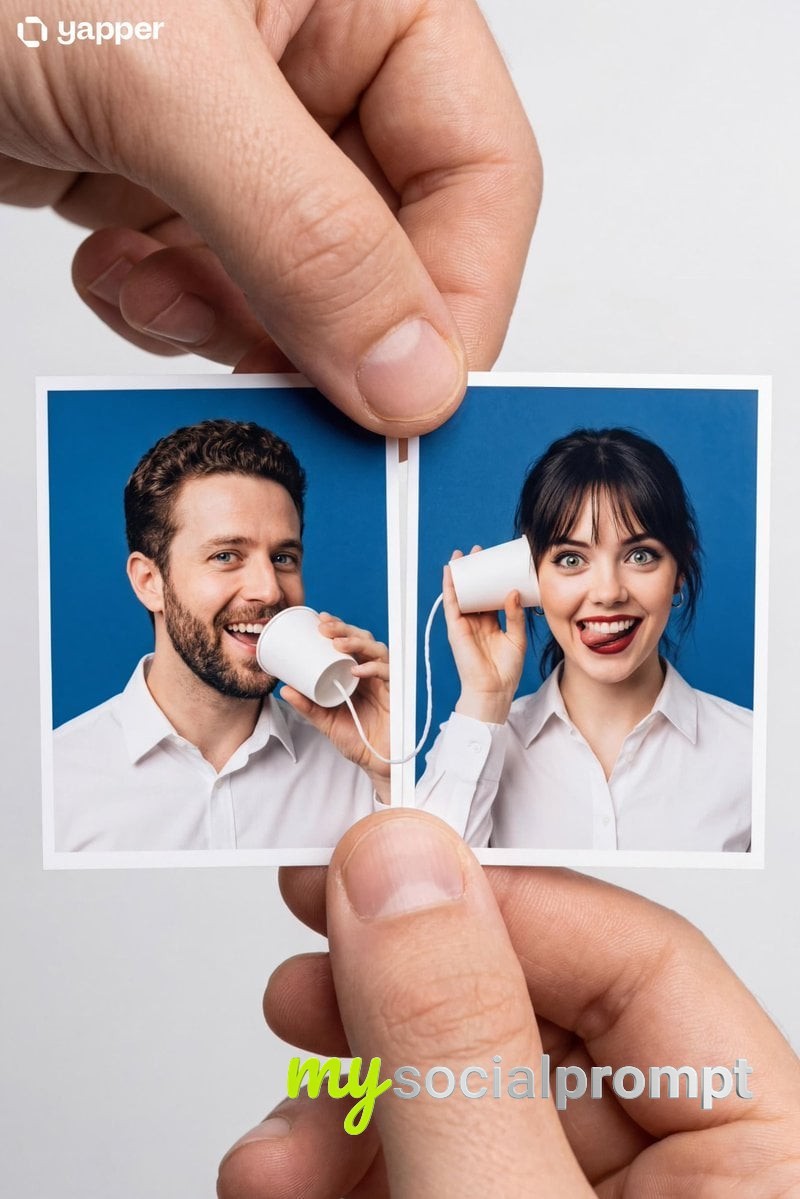 nanobanana prompt: Whimsical Portrait Master: Passport Photos with String Phone Illusion