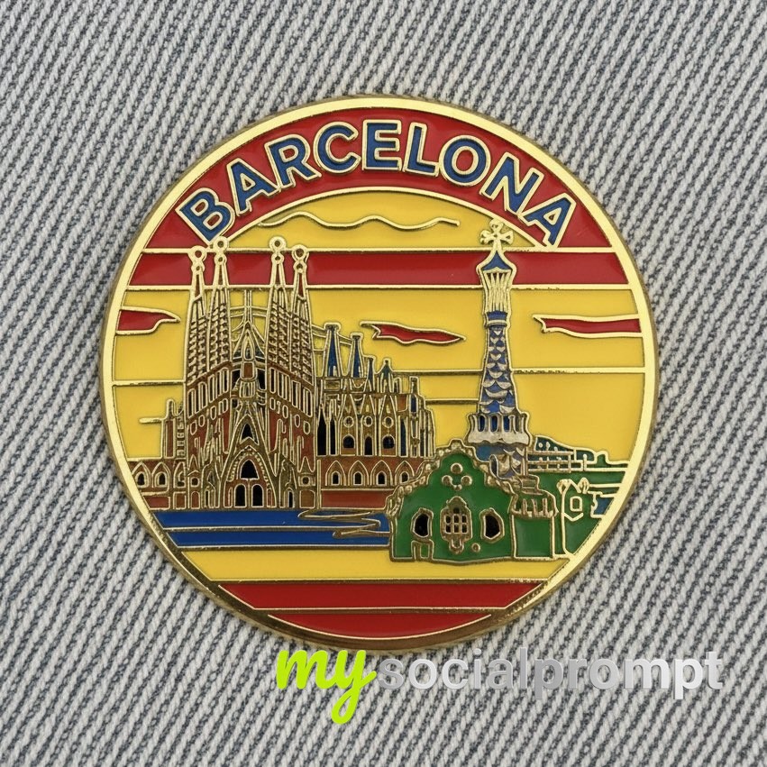 nanobanana prompt: Collectible Enamel Pin Close-up with Gold-Plated Edges 3