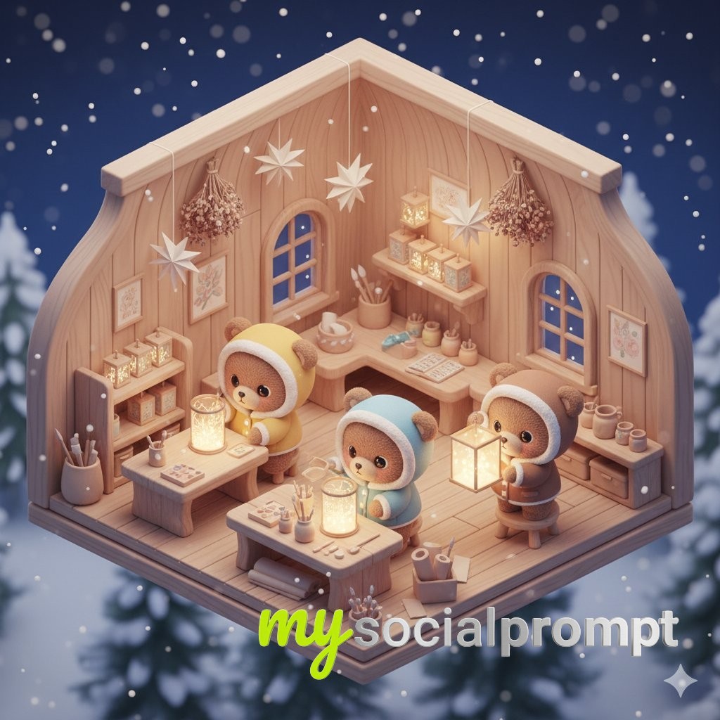nanobanana prompt: Isometric Kawaii Scene of Chibi Bears Designing Mountain Map 3