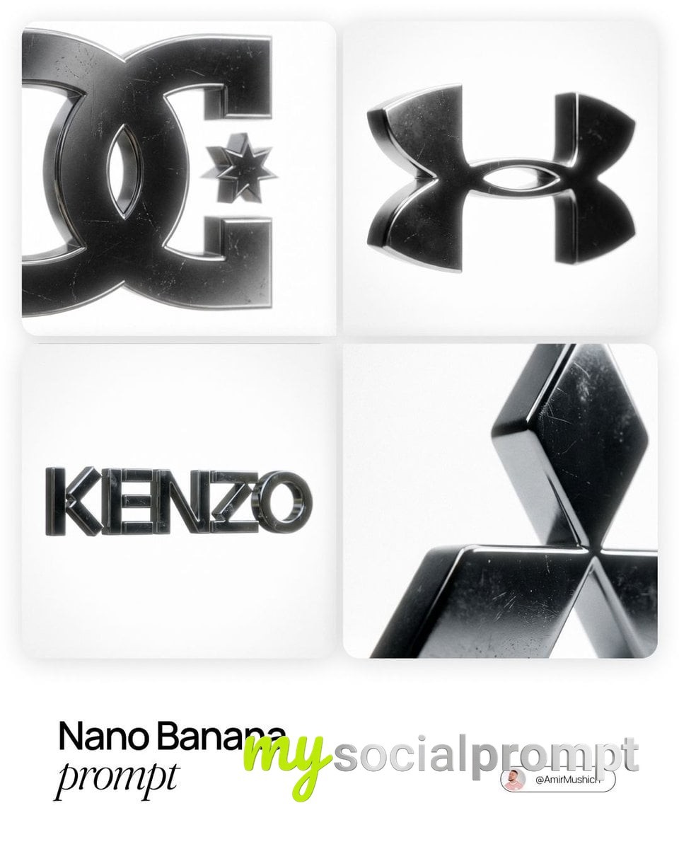 nanobanana prompt: Cinematic Chrome Logo in Infinite White Void – Hyperrealistic 3D Rendered Brand Identity