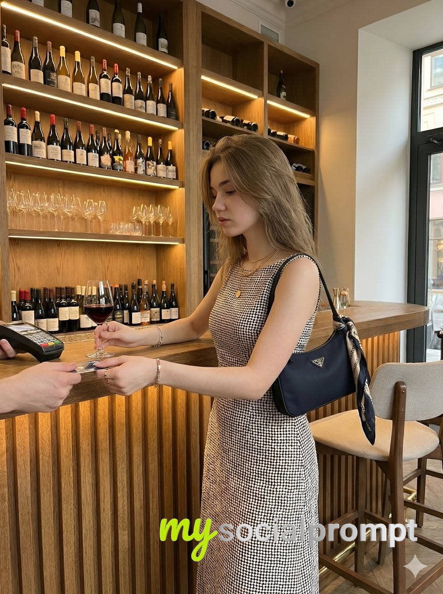 nanobanana prompt: Cinematic Wine Bar Portrait with Polka Dot Elegance 2