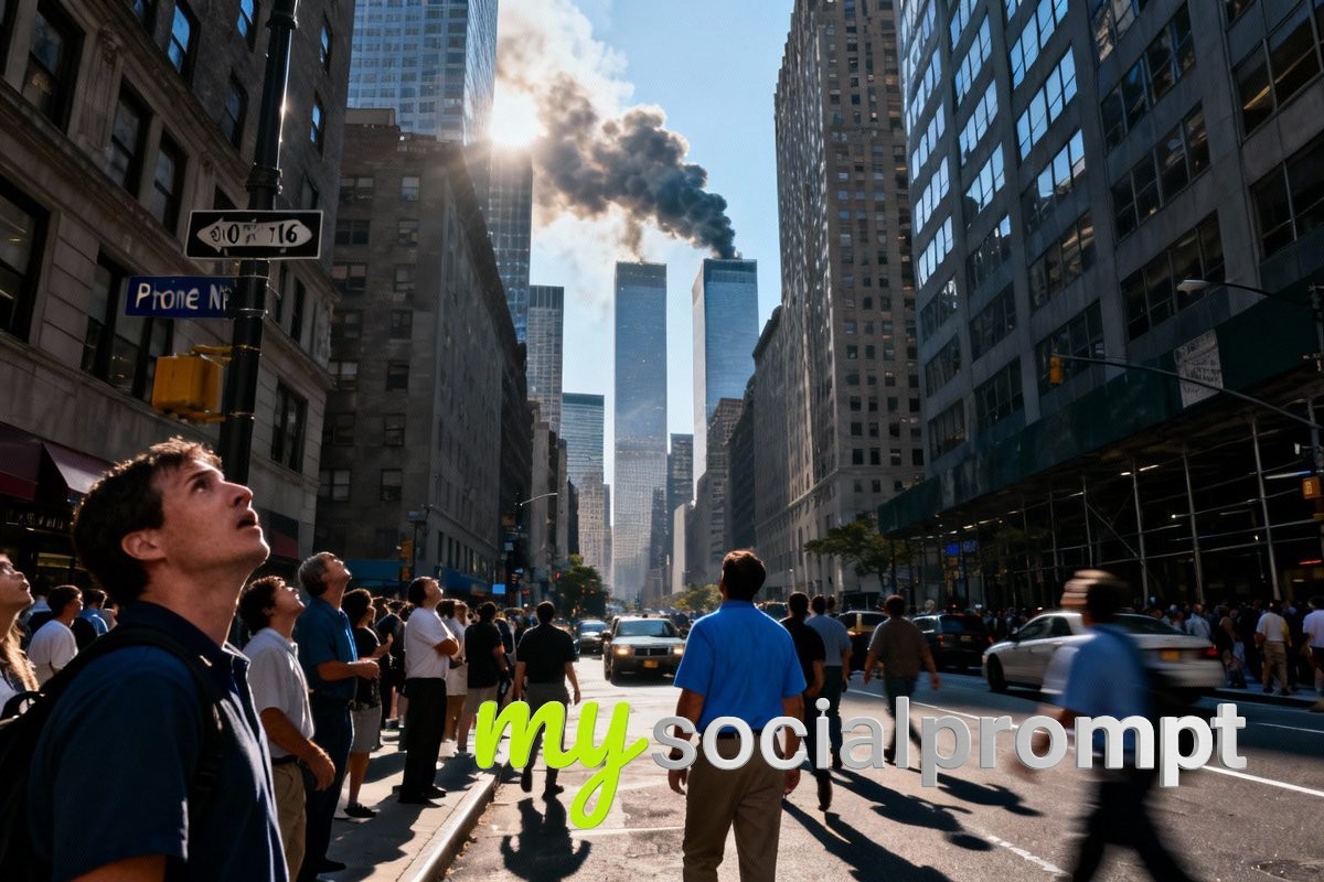 nanobanana prompt: Hyper-realistic Historical iPhone Photo of 9/11 at Ground Zero