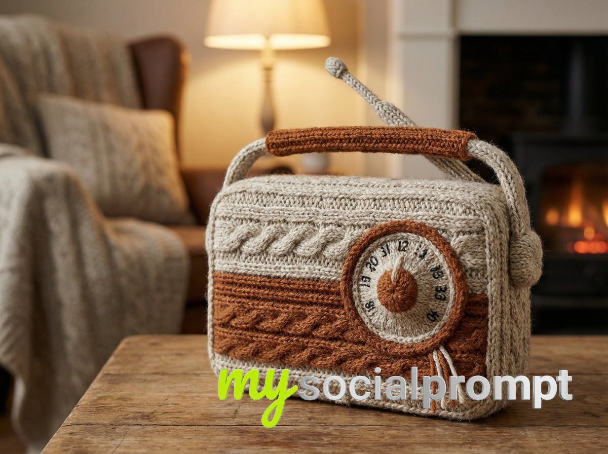 nanobanana prompt: Hand-Knitted Wool Yarn Object – Soft Industrial Design, Hygge Aesthetic 4