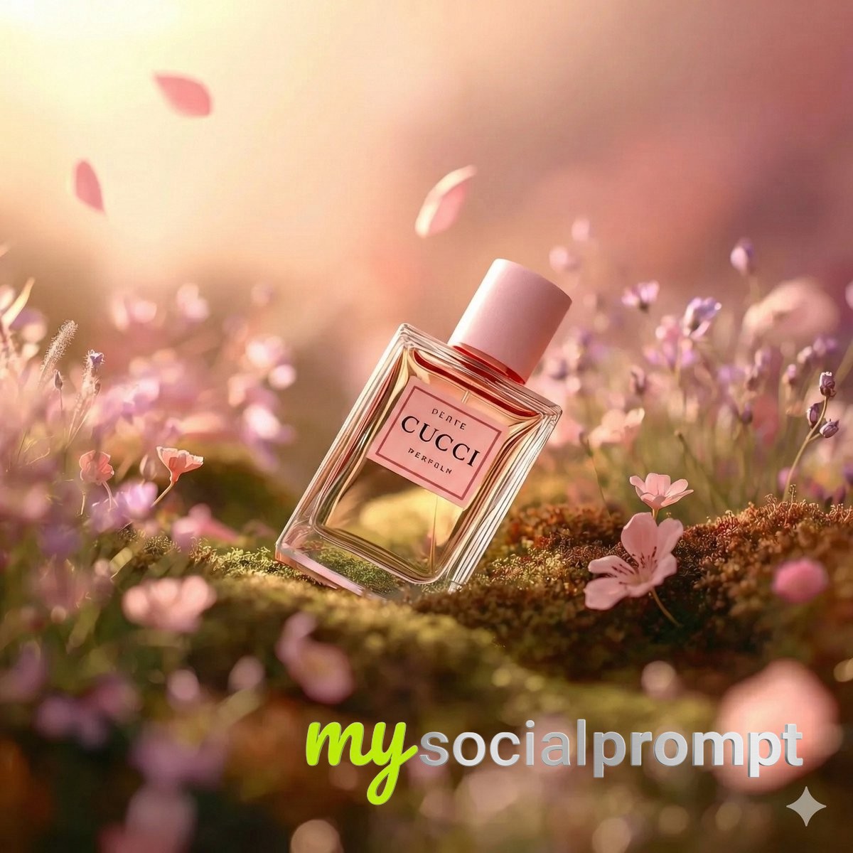 nanobanana prompt: Hyper-realistic Luxury Perfume in Fantasy Meadow with Cinematic Lighting 2