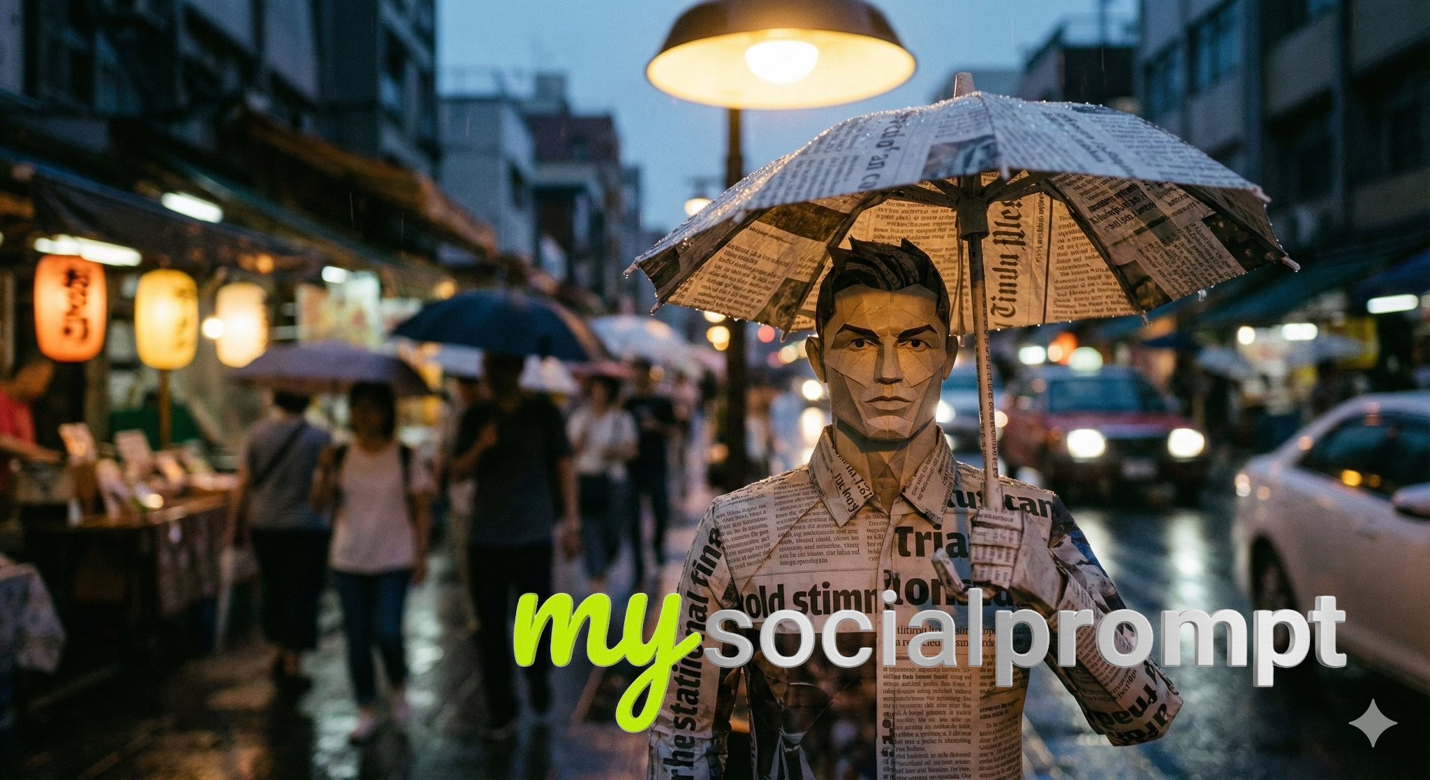 nanobanana prompt: Cinematic Paper Sculpture Still-Life with Rainy Street Ambiance 2