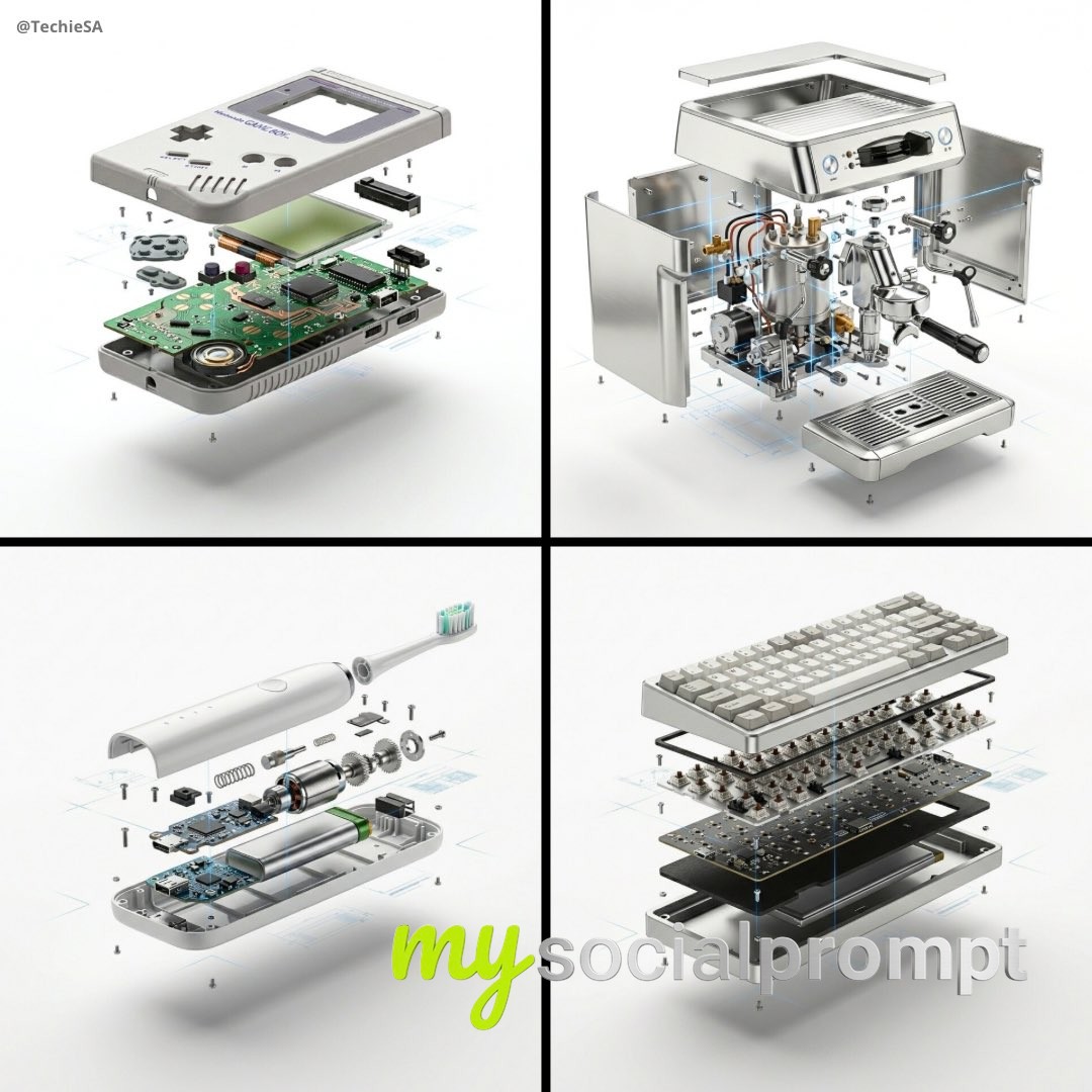 nanobanana prompt: Exploded View Product Photography with Hyper-realism
