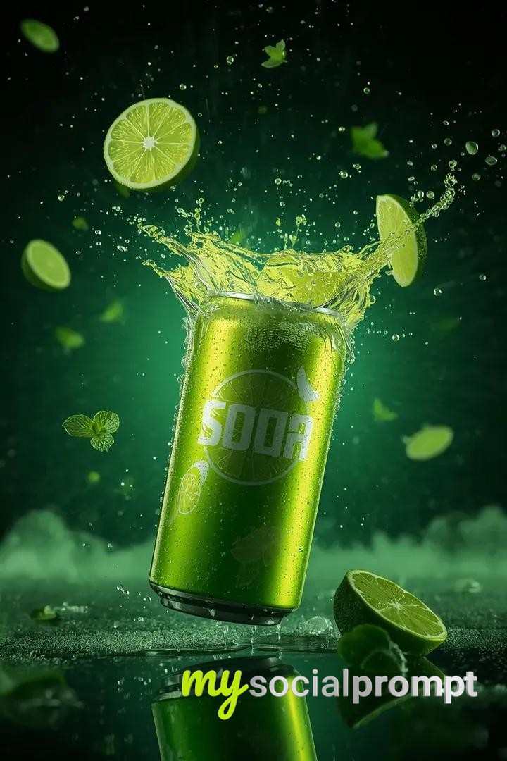 nanobanana prompt: Cinematic Lime Soda Ad with Explosive Slow Motion 2