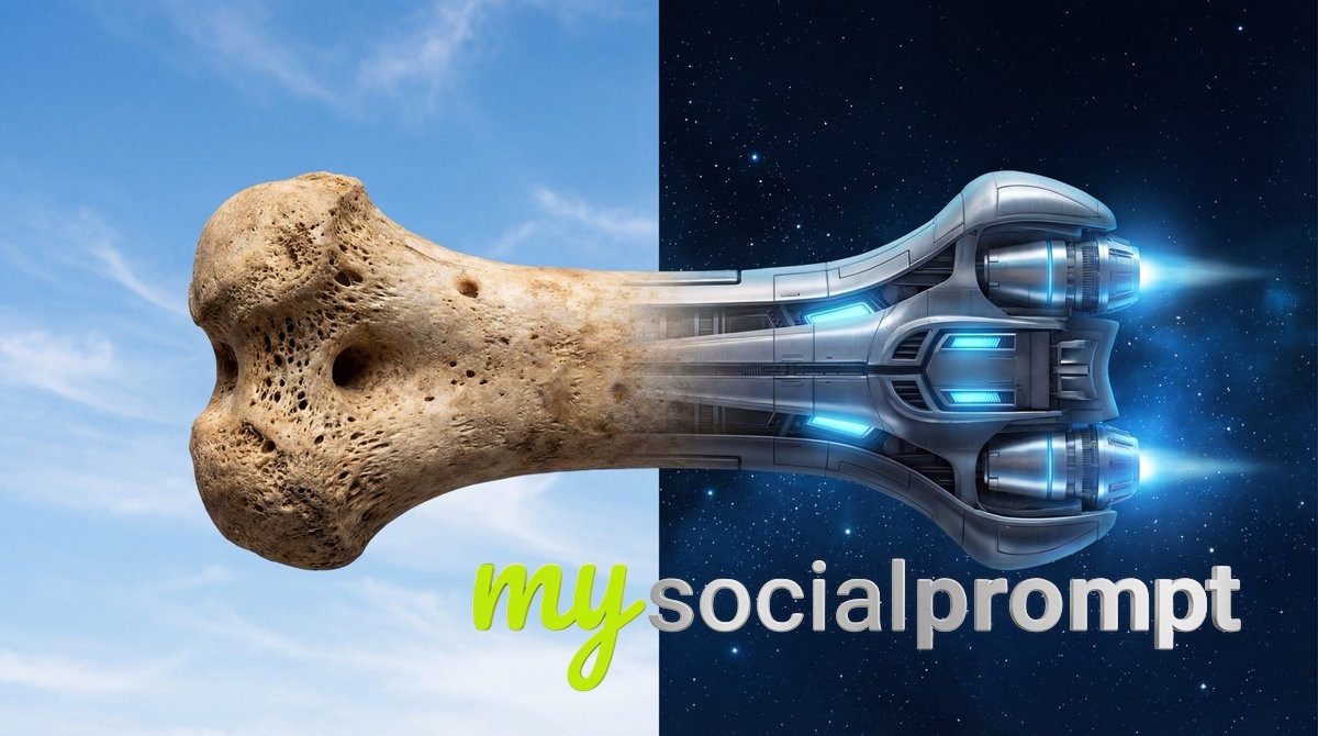 nanobanana prompt: Photorealistic Bone-to-Spacecraft Morph with Cinematic Lighting
