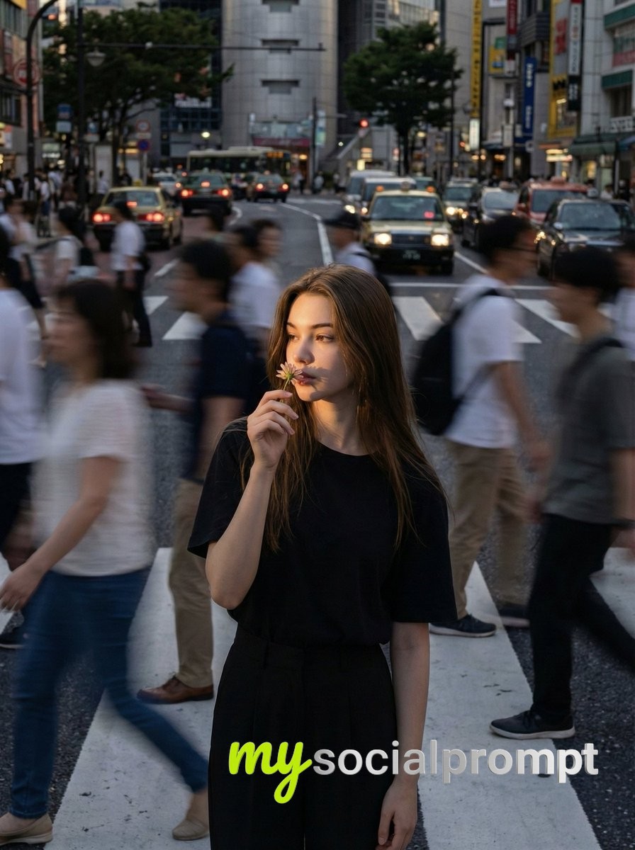 nanobanana prompt: Cinematic Street Photography with Motion Blur and Identity Preservation