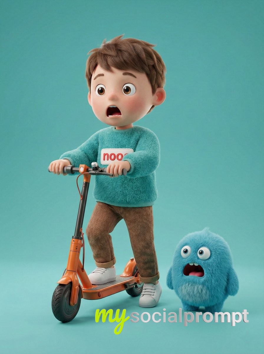 nanobanana prompt: 3D Render of Boy & Monster with Shocked Expressions