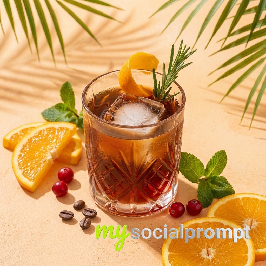 nanobanana prompt: High-Angle Cocktail Photography with Golden Hour Lighting 3