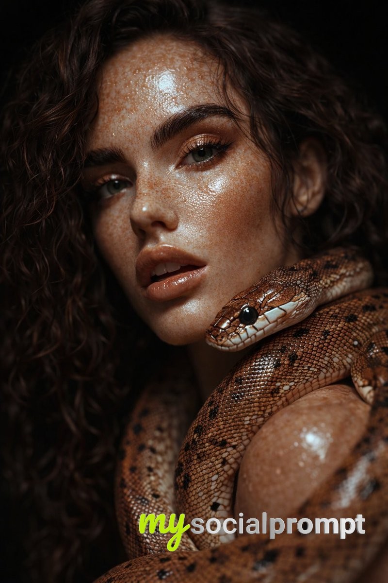 nanobanana prompt: Hyper-realistic Portrait with Cinematic Lighting & Snake Coil