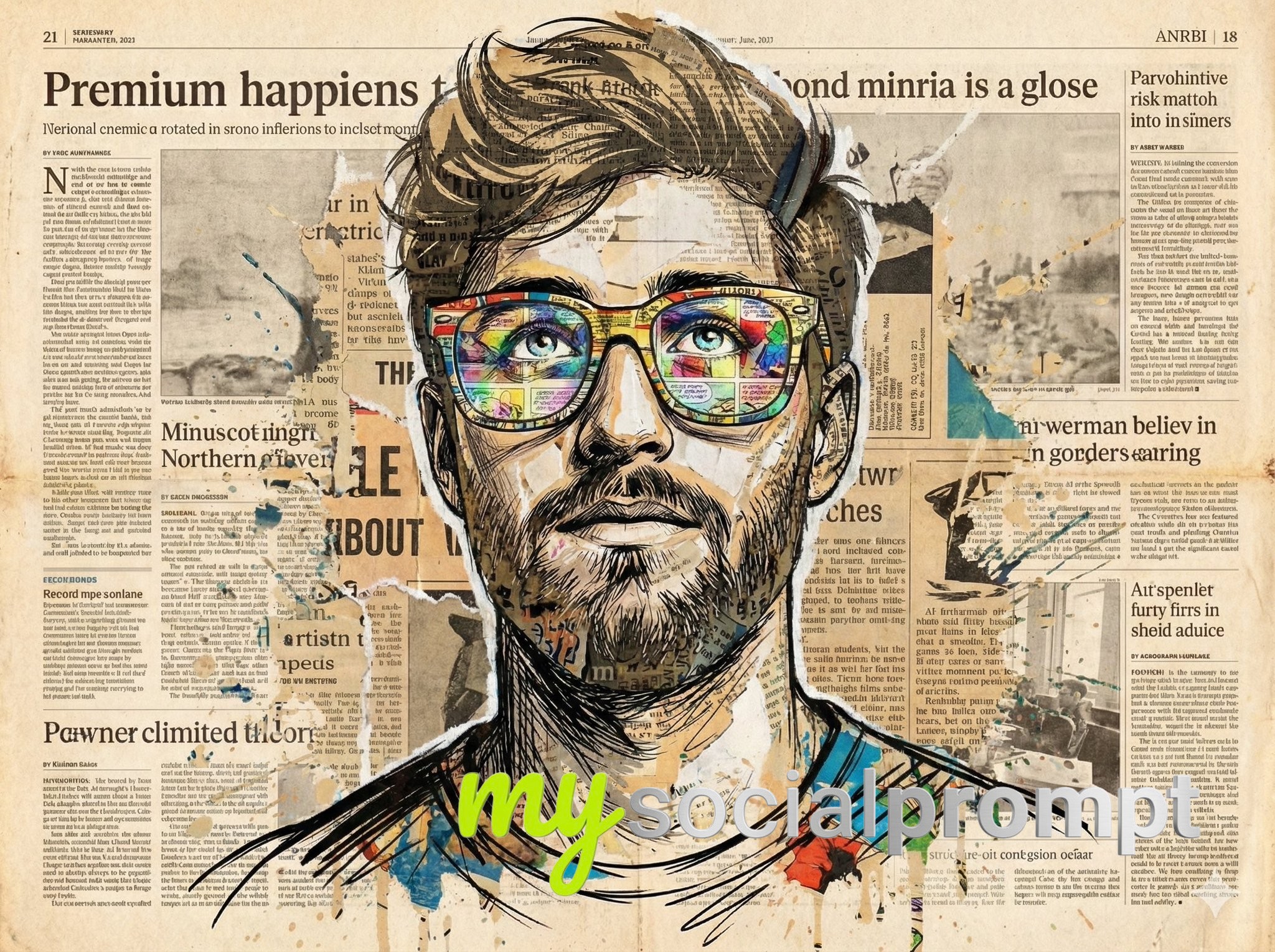 nanobanana prompt: Abstract Expressionist Portrait with Dynamic Strokes & Textured Newspaper 2