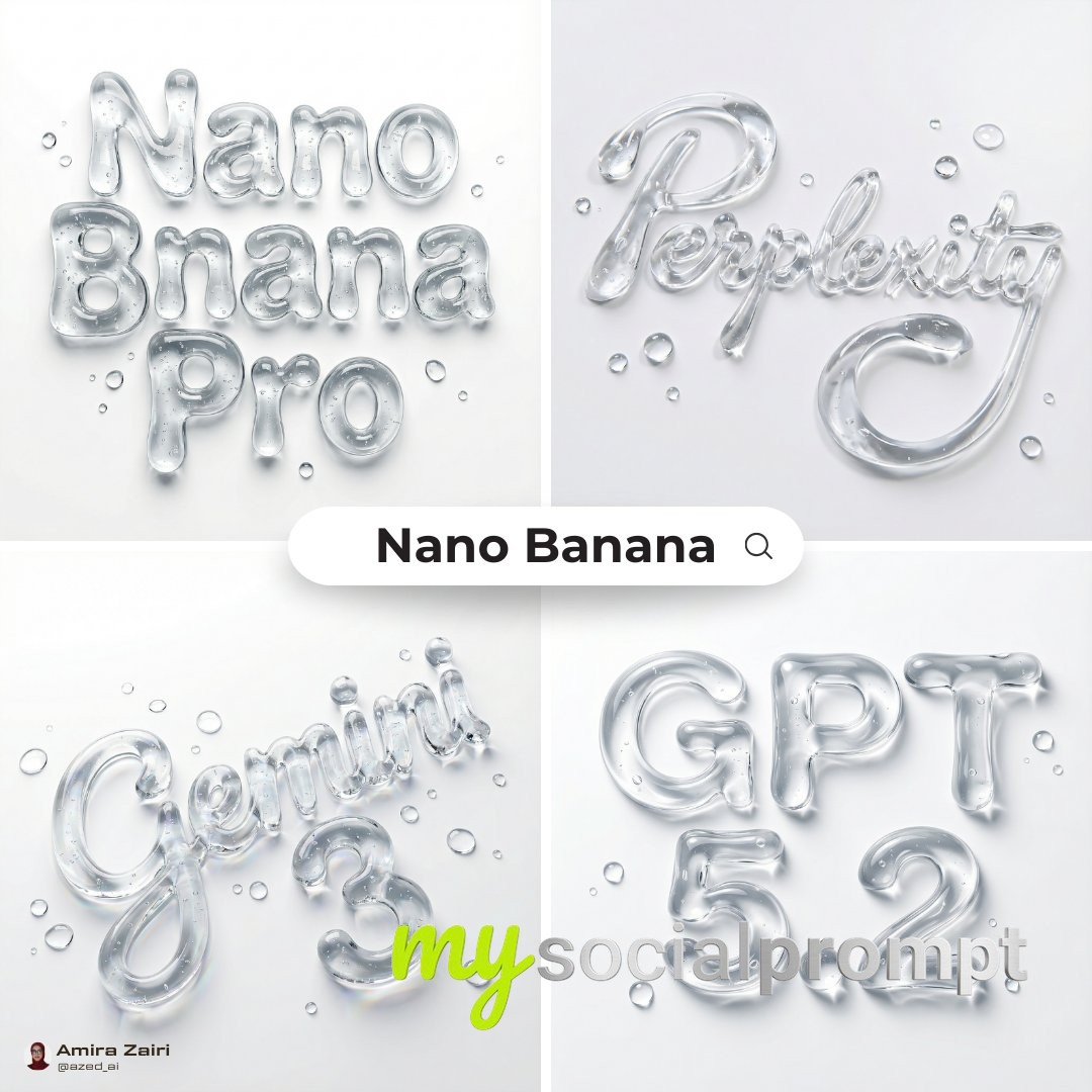 nanobanana prompt: Hyper-realistic Liquid Typography with Refractive Gel & Caustics