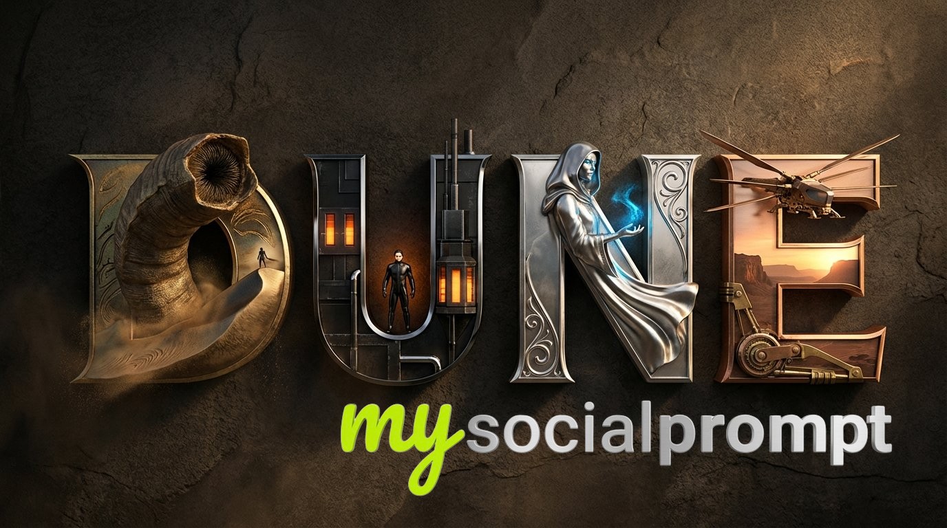 nanobanana prompt: Cinematic Metallic Typography with Narrative Scene Integration 2