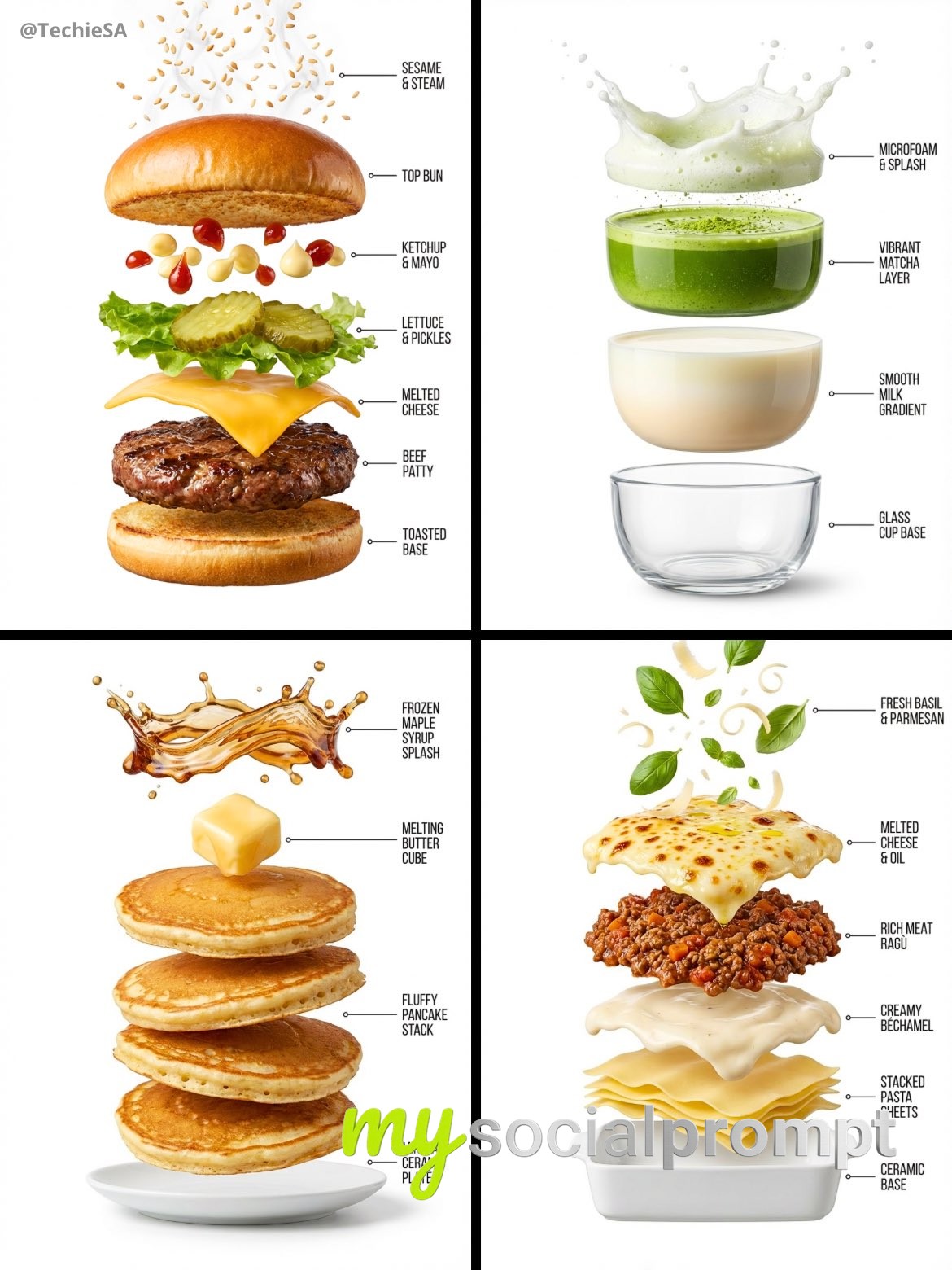 nanobanana prompt: Hyper-realistic Exploded Food Infographic with Cinematic Lighting