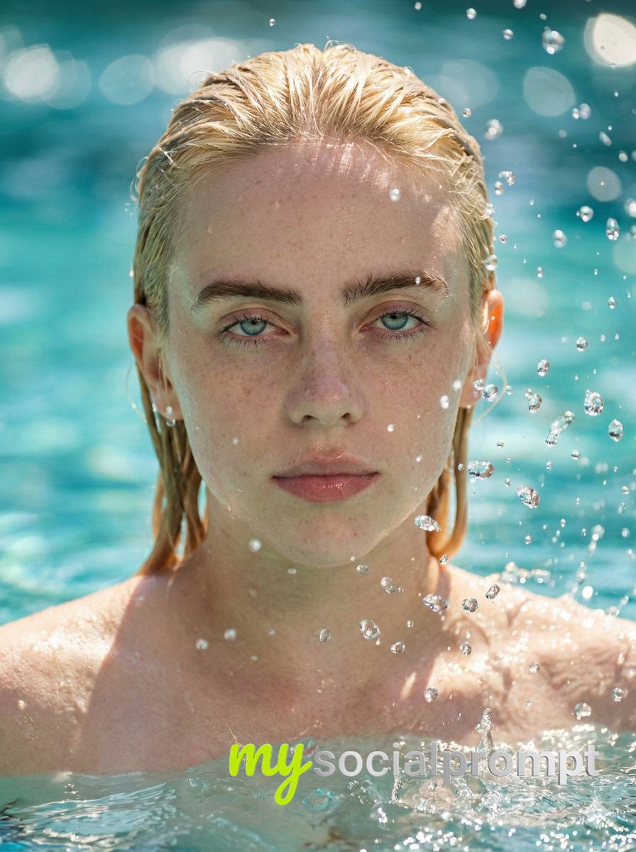 nanobanana prompt: Sydney Sweeney Hyper-realistic Water Splash Portrait with Caustic Lighting 2