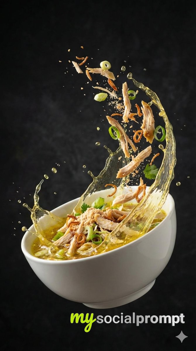 nanobanana prompt: Culinary Deconstruction with Cinematic Motion & Textural Detail
