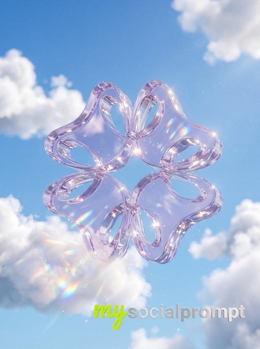 nanobanana prompt: Logo as 3D Crystal Glass Floating in Cumulus Clouds