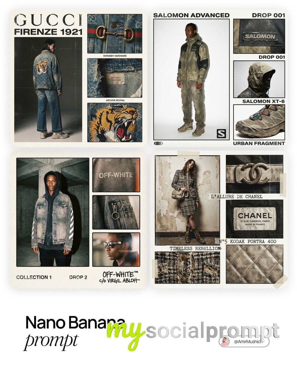 nanobanana prompt: High-End Lo-fi Fashion Lookbook with 35mm Film Grain