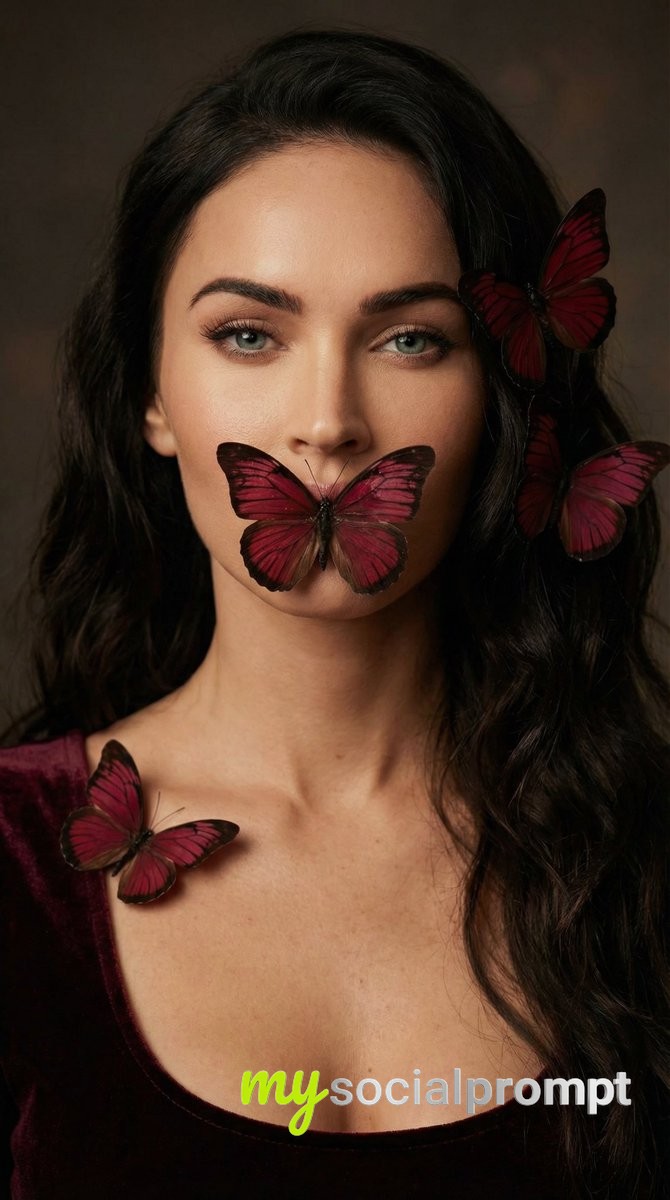 nanobanana prompt: Intimate Portrait with Velvet & Butterfly Accents 3