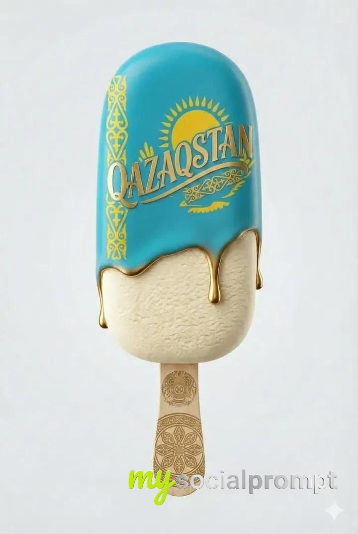 nanobanana prompt: Minimalist Kazakh Ice Cream Bar with Gold Ornamentation