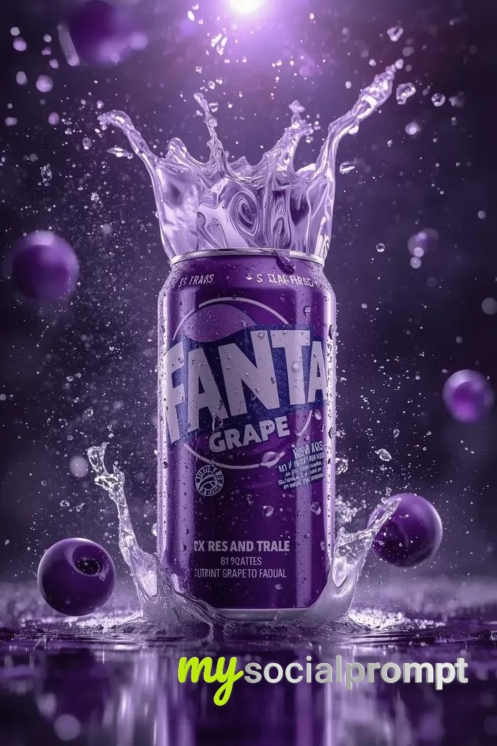nanobanana prompt: Cinematic Macro Shot of Frozen Purple Soda with Suspended Berries