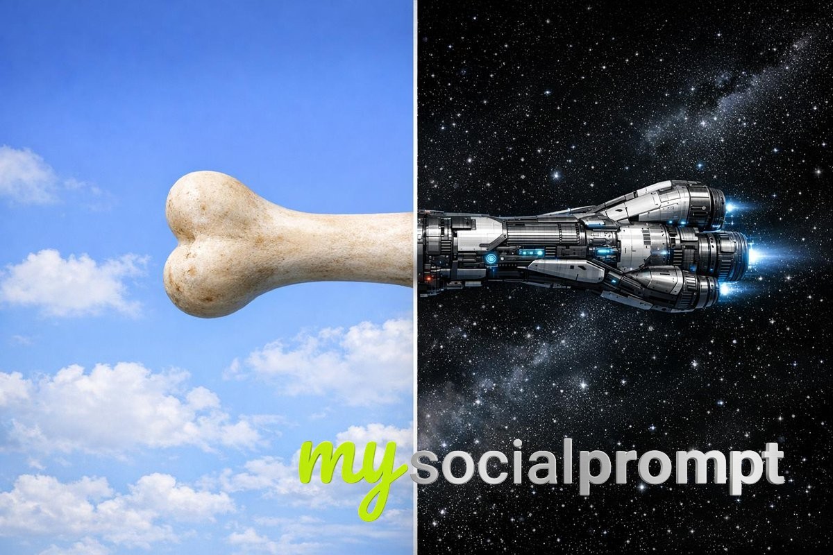 nanobanana prompt: Photorealistic Bone-to-Spacecraft Morph with Cinematic Lighting 3