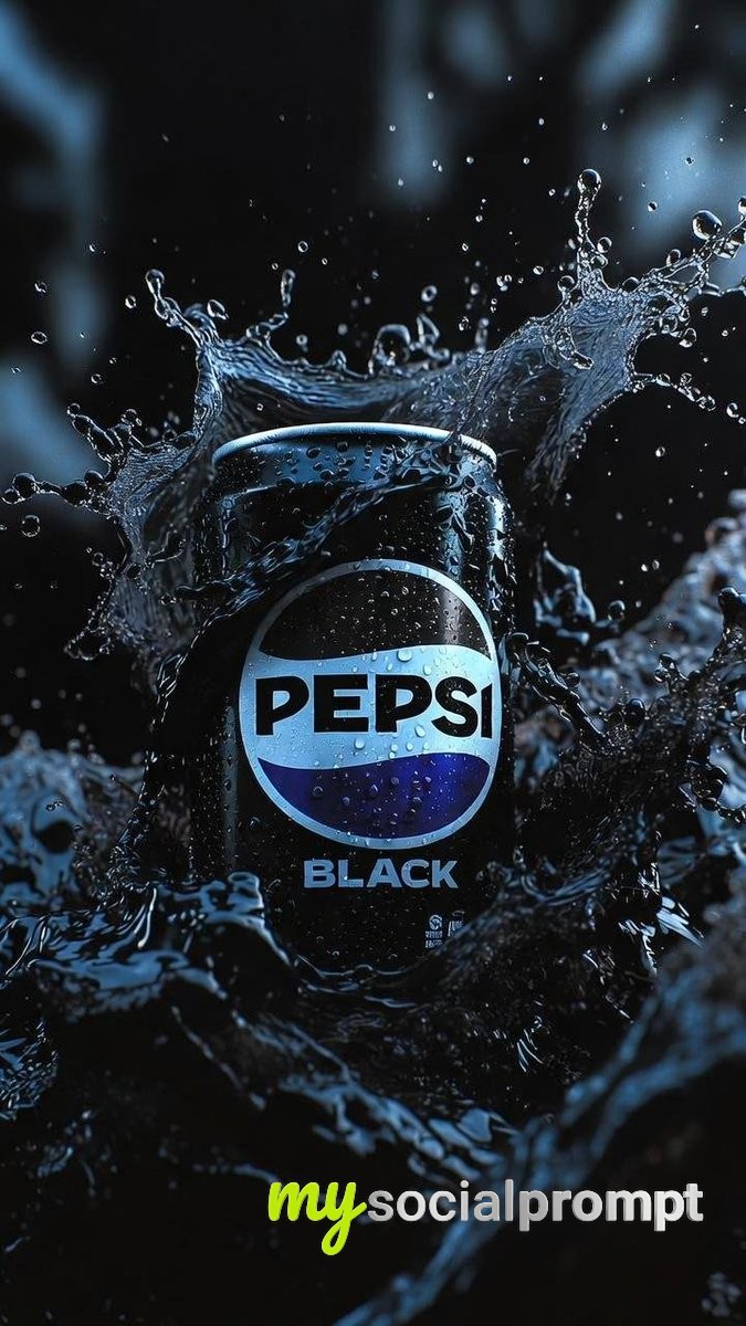 nanobanana prompt: Hyper-realistic Pepsi Black Cinematic Product Photography 2