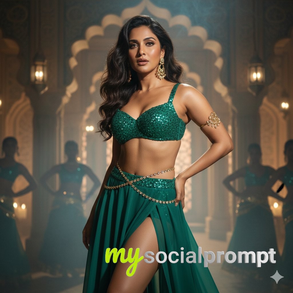 nanobanana prompt: Bollywood Glamour Portrait in Cinematic Golden Hour Lighting
