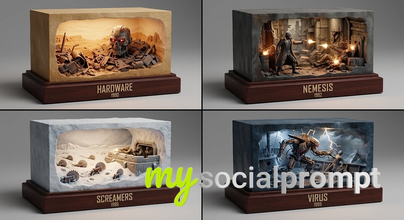 nanobanana prompt: Resident Evil Dioramas: Cinematic Horror in Miniature