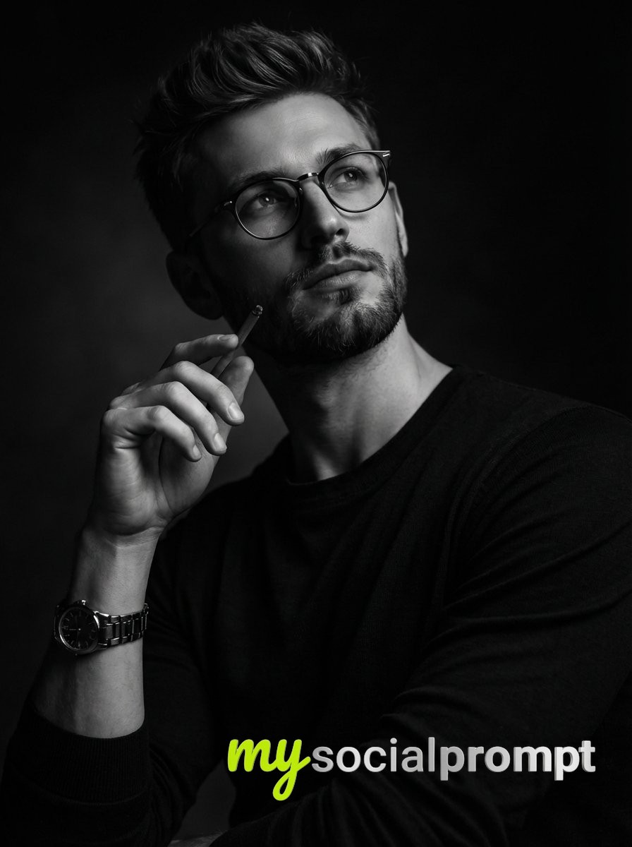 nanobanana prompt: Cinematic B&W Editorial Portrait with Rembrandt Lighting