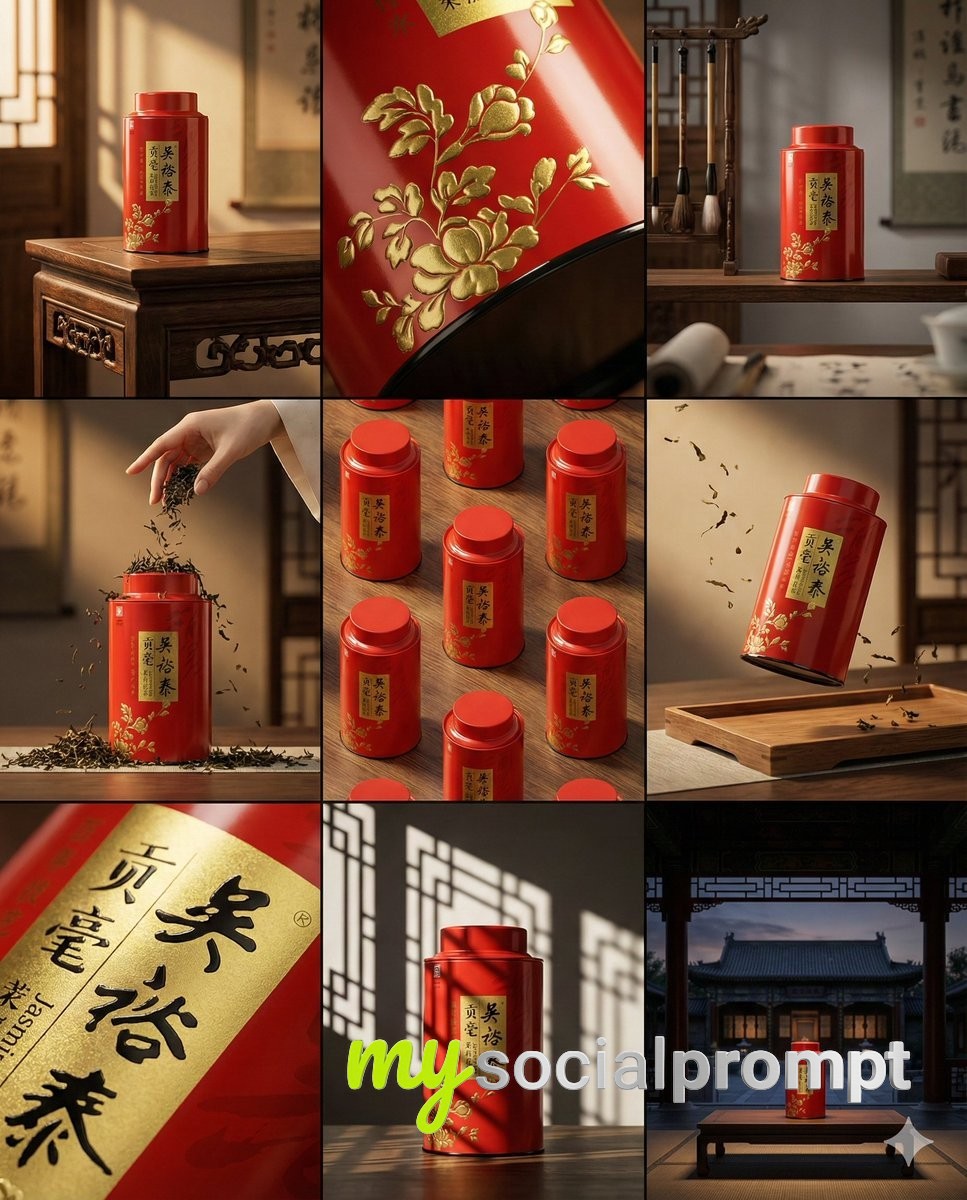 nanobanana prompt: Designer Storyboard Grid with Cinematic Lighting and Minimalist Composition