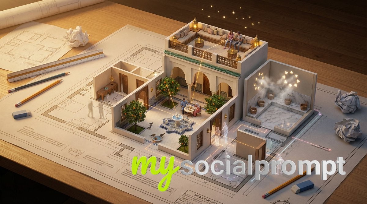 nanobanana prompt: Architectural Floor Plan with Miniature Inhabitable Spaces