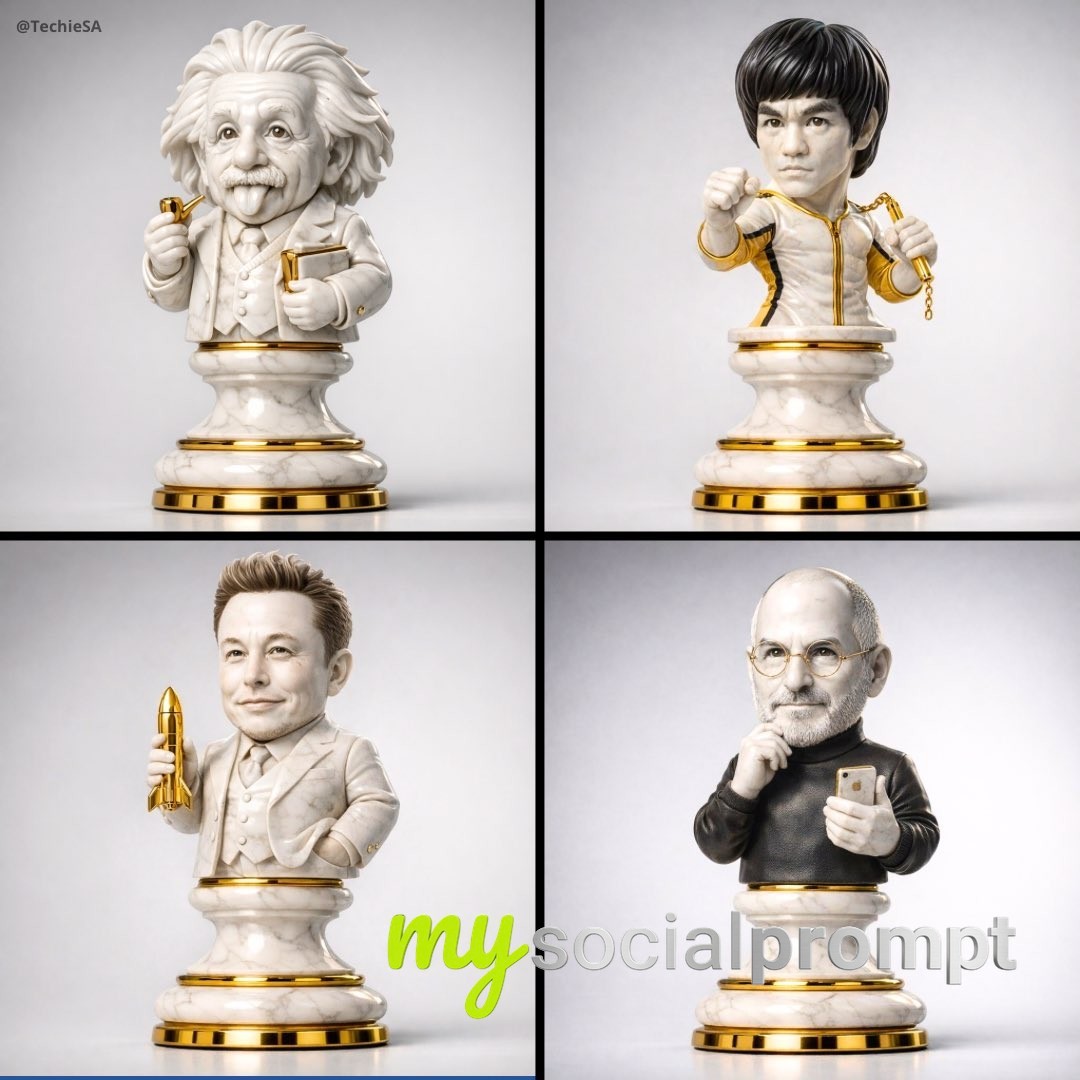 nanobanana prompt: Hyper-realistic 3D Chess Piece Sculpture in Marble and Gold