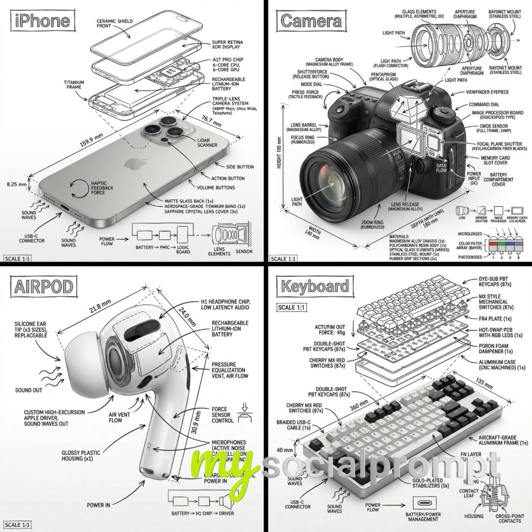 nanobanana prompt: Technical Infographic with Photoreal Object & Architectural Annotation