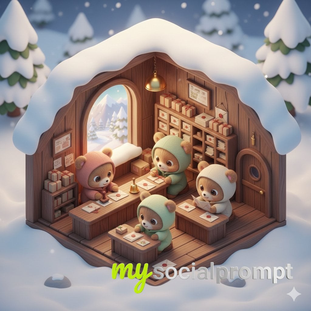 nanobanana prompt: Isometric Kawaii Bear Explorers Designing a Snow Map 2