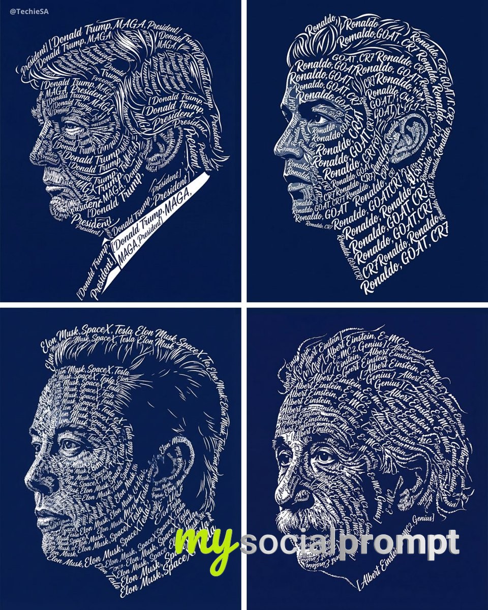 nanobanana prompt: Typographic Side Profile in White Calligraphy on Navy