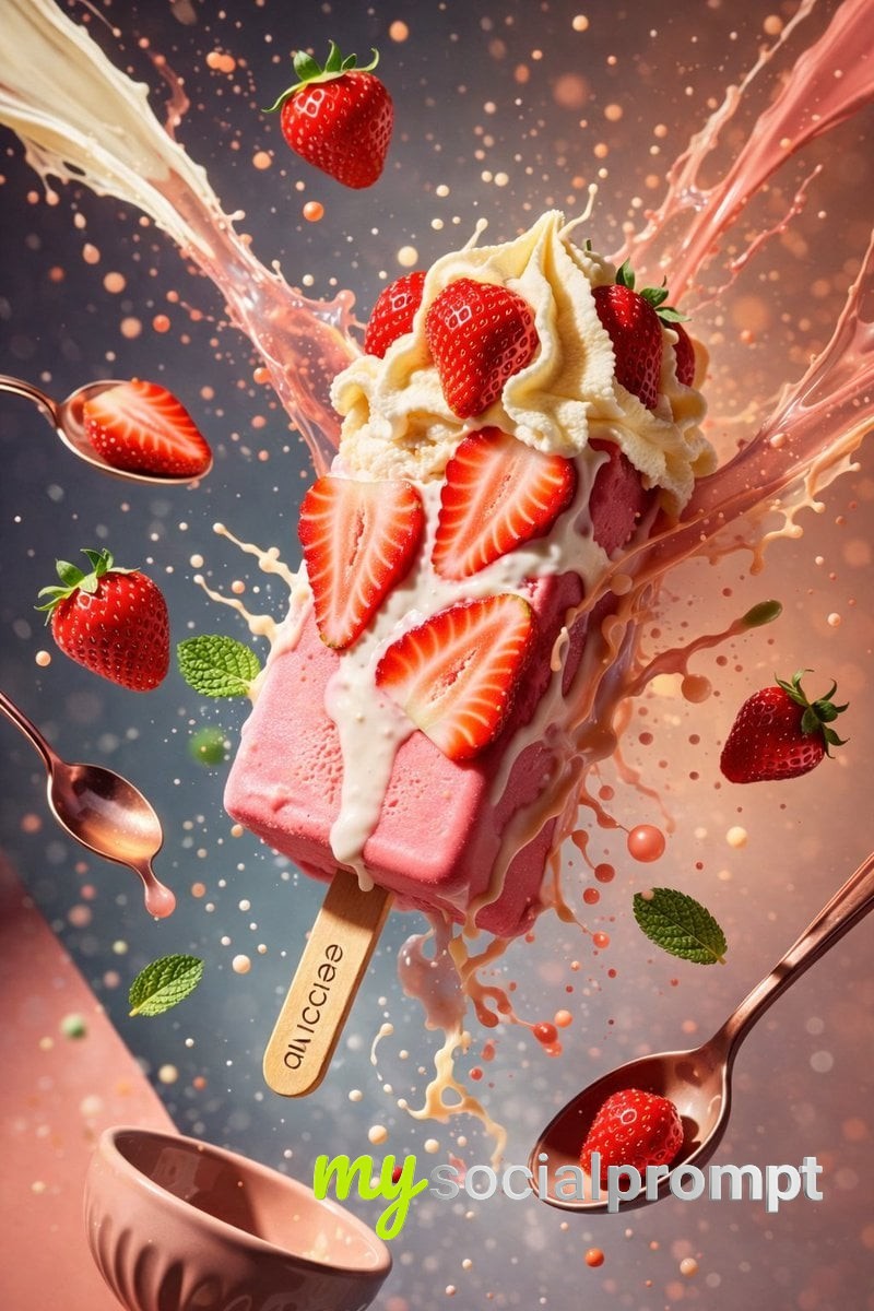 nanobanana prompt: Hyper-Realist Food Photography: Artisanal Ice Cream in Cinematic Splash 4